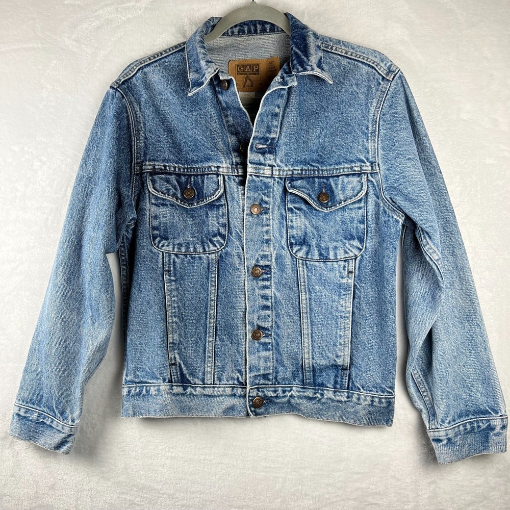 GAP VINTAGE Womens Denim Jacket Size XS Med Wash Button Down Tapered Y2K Trucker